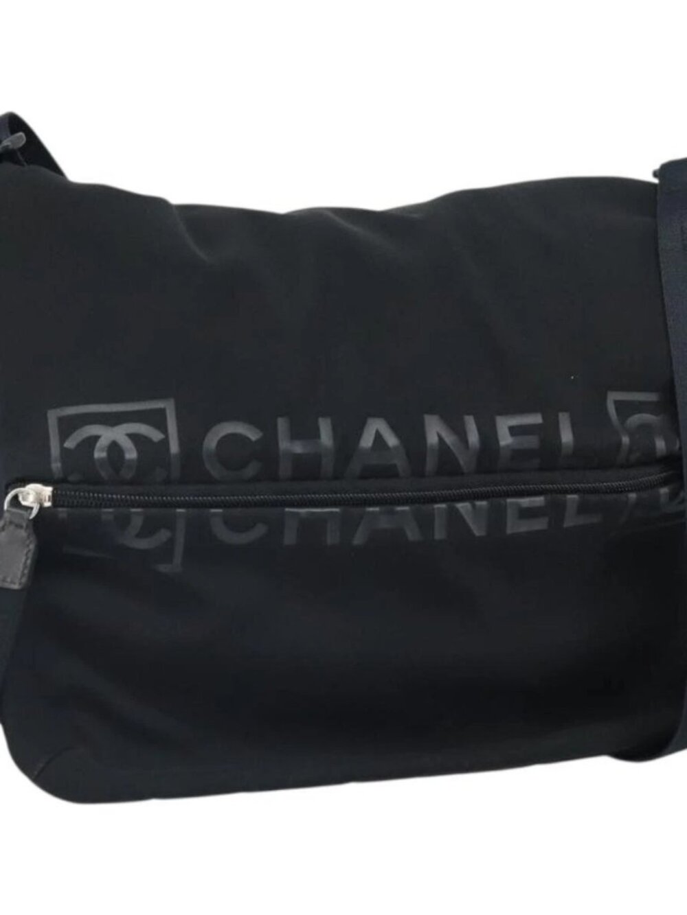 CHANEL Sports Line Shoulder Bag Nylon Black CC Auth BA9965